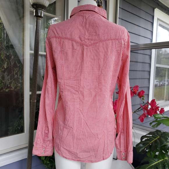 Levi's 100% Cotton Red White Gingham Checked Longsleeved Shirt / Gender Neutral - Picture 6 of 9